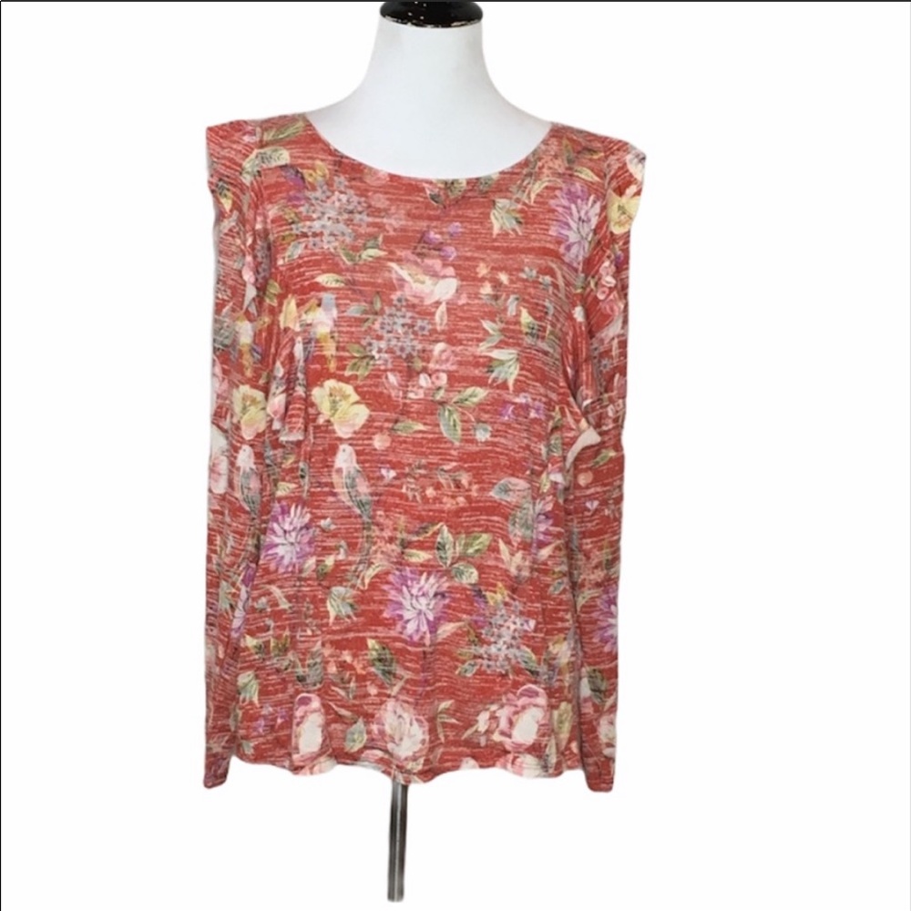 LC Lauren Conrad Bird Print Ruffle Sweater -M - Picture 2 of 9